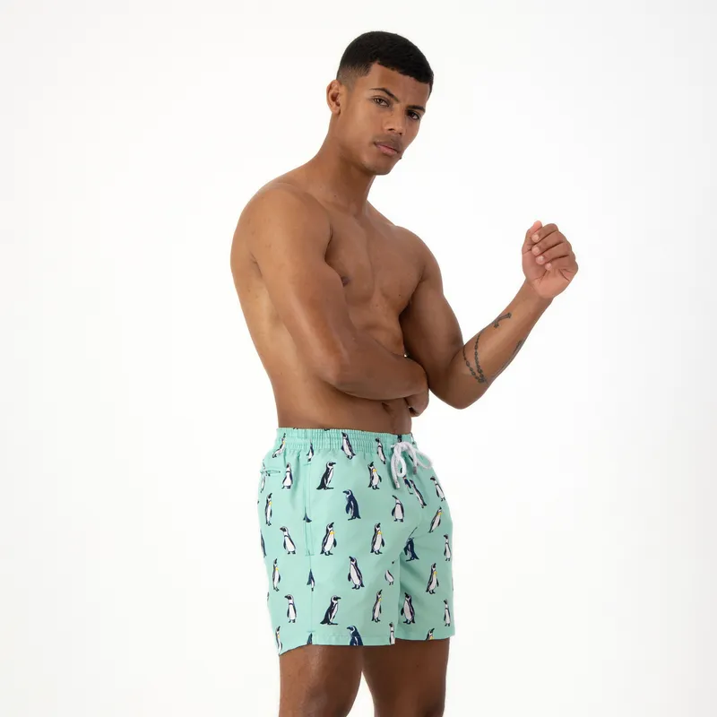 Mid-length Swim Shorts | Penguins / Mint - Image 1