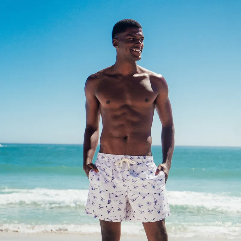 Mid-length Swim Shorts | Seagulls / Cream - Image 1