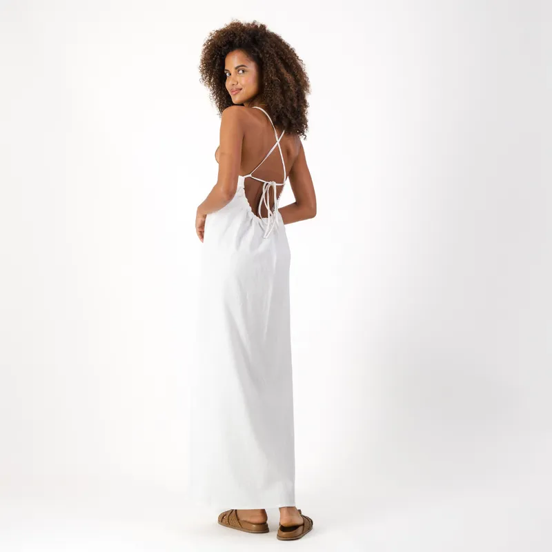 Womens Long Strappy Shift Dress / Plain / White - Image 4