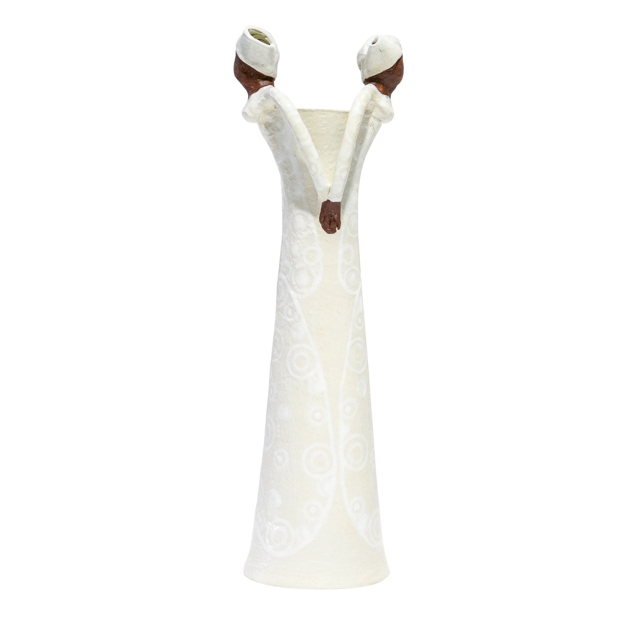 2Lady Tall Vase White on White