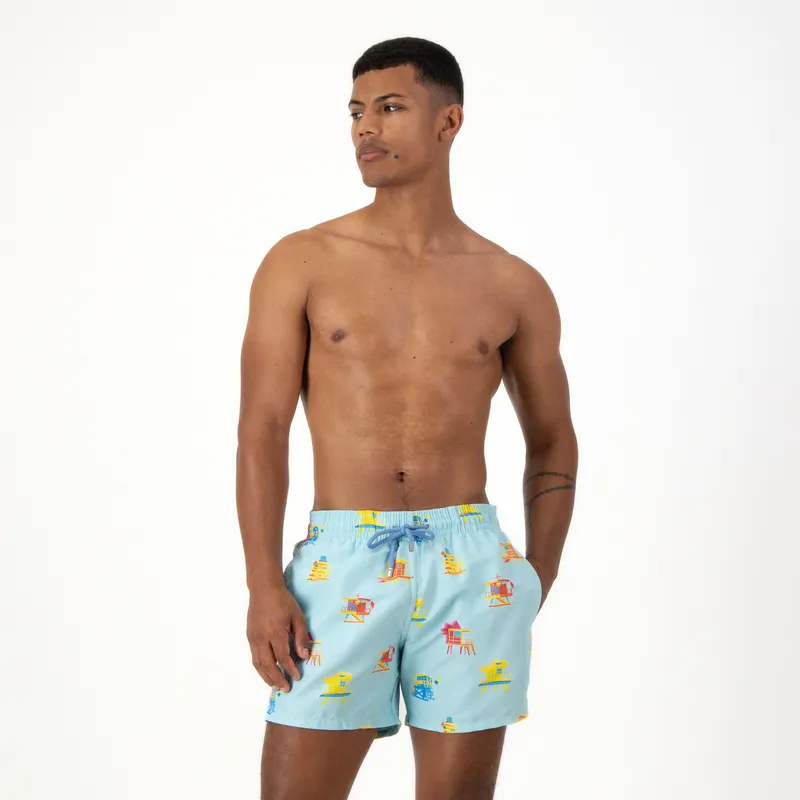 Mid-length Swim Shorts | Miami Huts / Baby Blue - Image 1