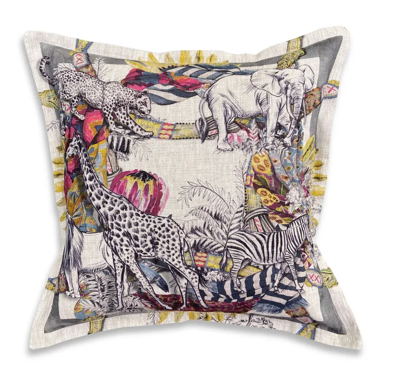 Neutral Tribal Cushion Cover, Standard, Belgian Linen - Image 1