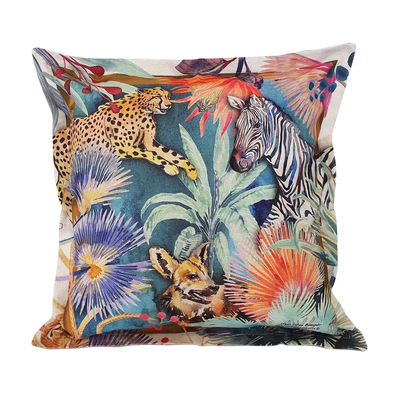 Wildlife with Cheetah Cushion Cover, Standard, Cotton-Linen Blend - Image 1