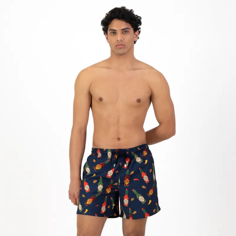 Mid-length Swim Shorts | Hot Sauce / Navy - Image 1