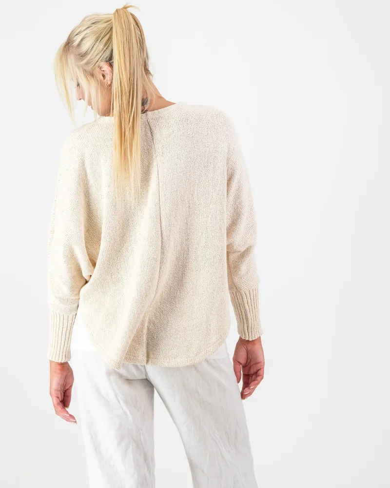 Ladies Knitted Round Neck Pullover - Cream - Image 2