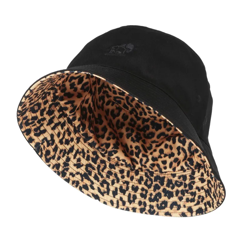 Into Africa Black Reversible Leopard Print Brown Bucket Hat - Image 1