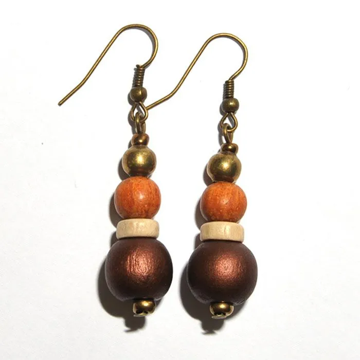Versatile wood, glass and antique brass earrings - ERE97