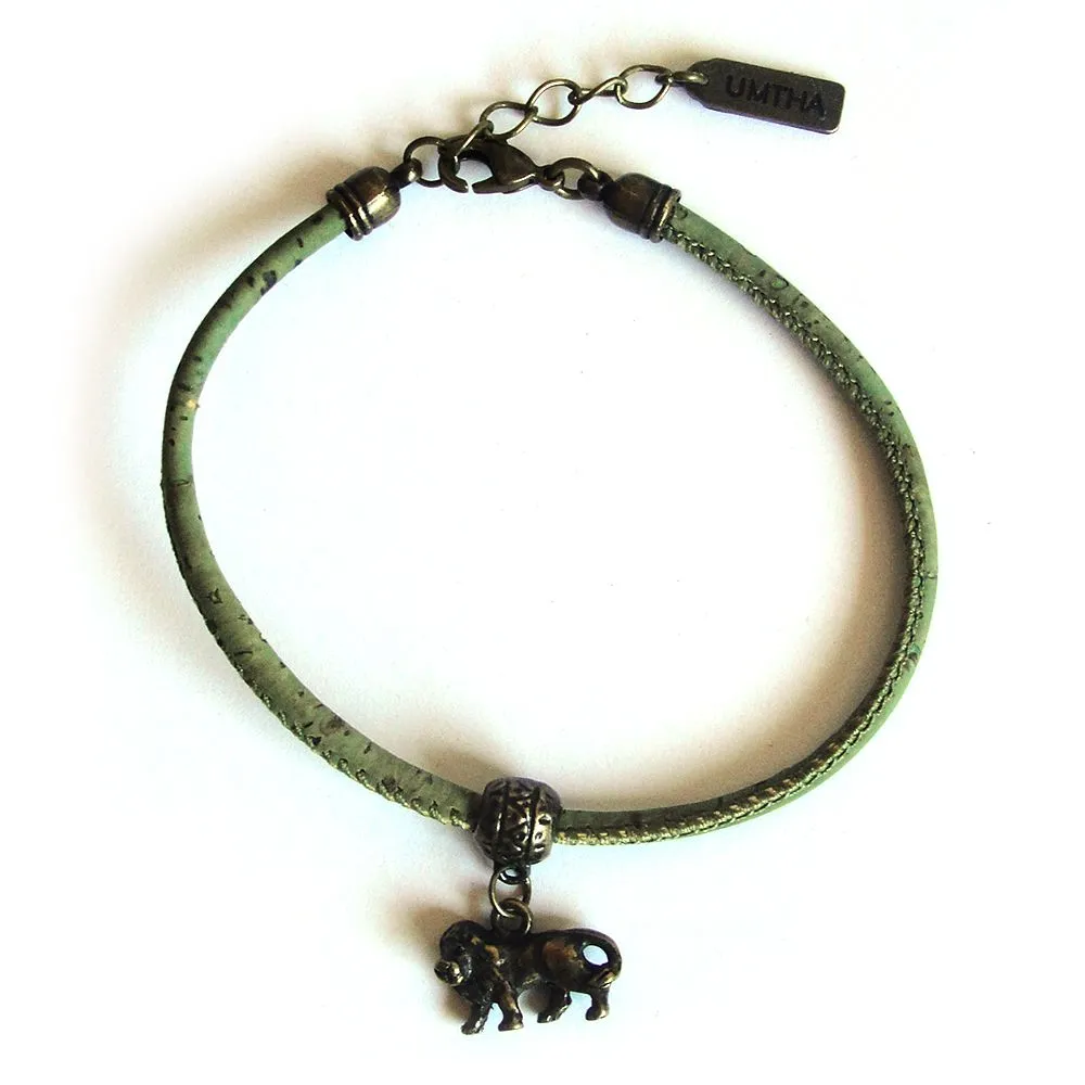Green cork bracelet with animal charm - BRAS03