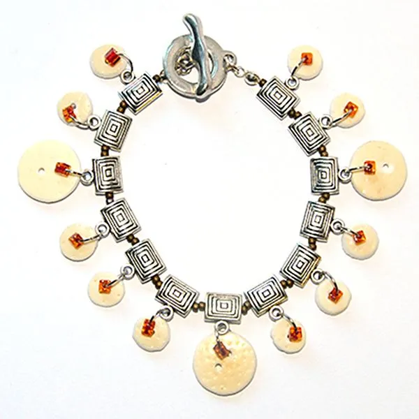 Ostrich eggshell buttons bracelet with Czech glass - BRE124