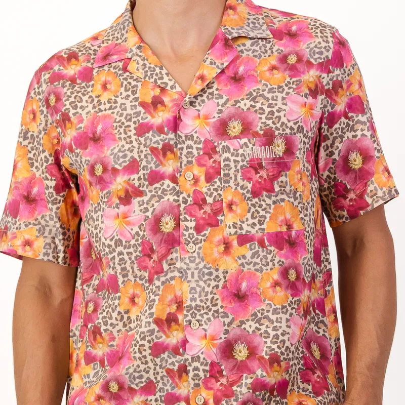 Mens Short Sleeve Revere Collar Shirt | Leopard Floral / Multi - Image 2