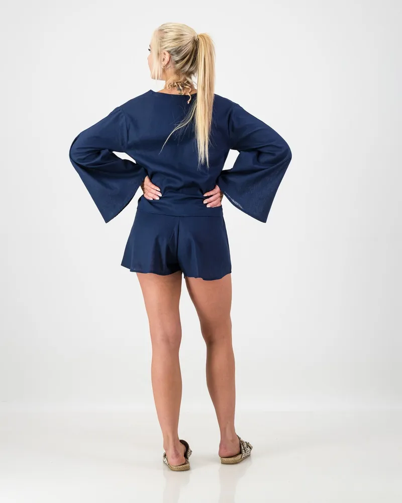 Women's Summer Linen Shorts - Navy Blue - Image 4
