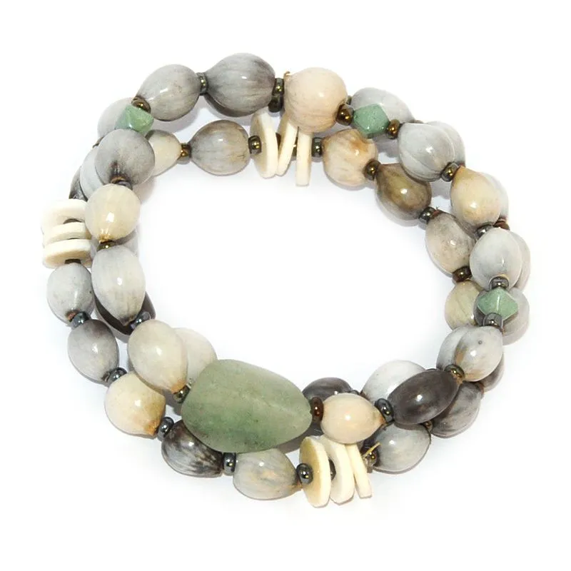 3 separate bracelets with Zulu seeds, tumbled Aventurine, ostrich eggshell, and Czech glass beads - BRE90C