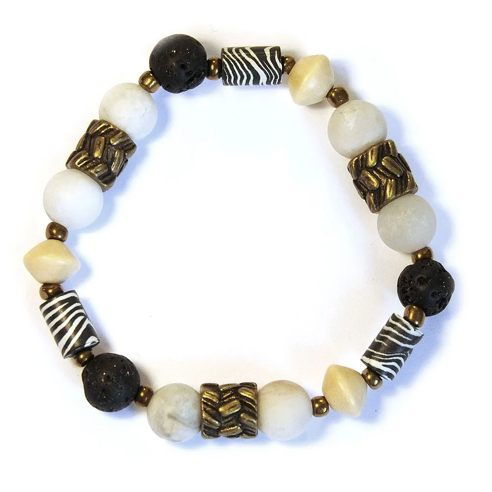 Zebra pattern polymer clay bracelet with antique brass - BRE181F