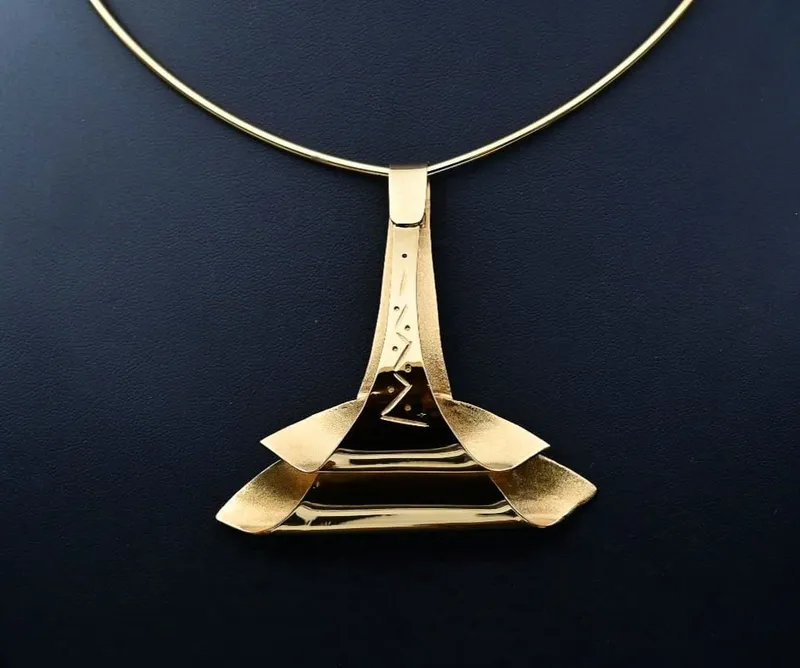 Abstract Double Ele Trunk 18ct Gold Plated Pendant - Image 2