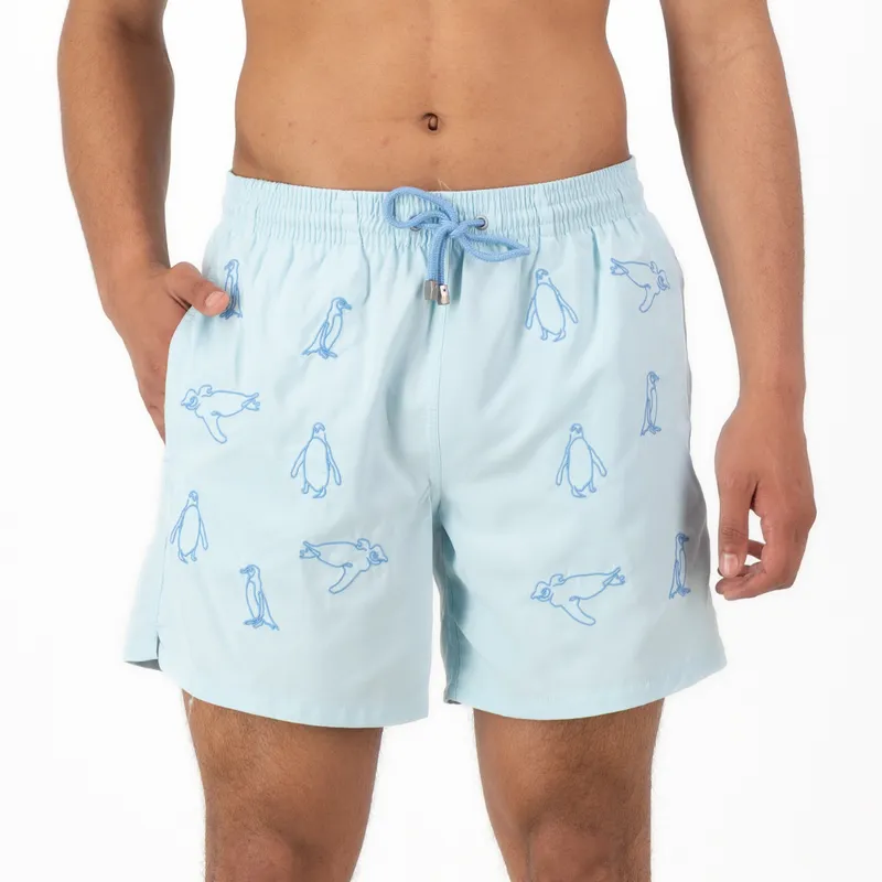 Mid-length Swim Shorts | Penguins Embroidery / Blue - Image 2