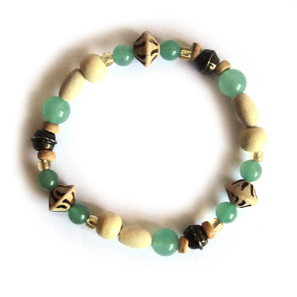 Aventurine with cream and burnt wood bracelet - BRAS04