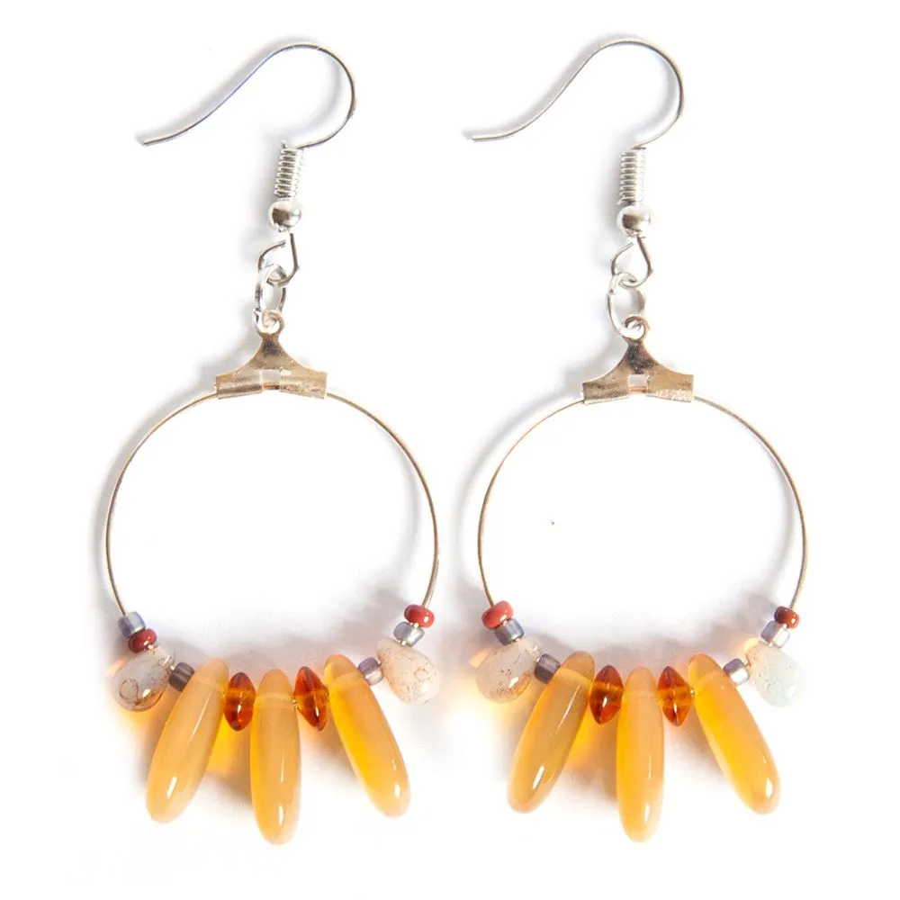 Stunning golden Czech glass earrings, on 25mm hoops - ERST02