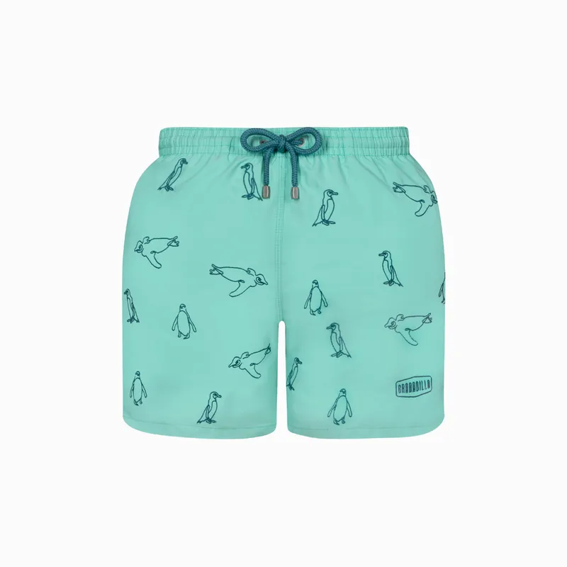Mid-length Swim Shorts | Penguins Embroidery / Mint - Image 2
