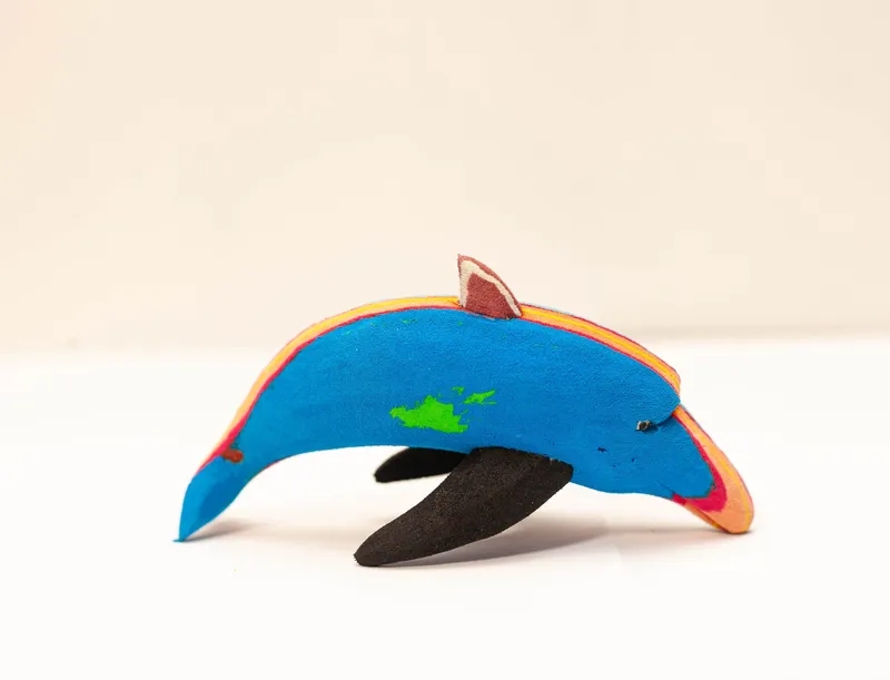 Dolphin Sculpture – Recycled Flip Flop Handmade Marine Art - Image 1