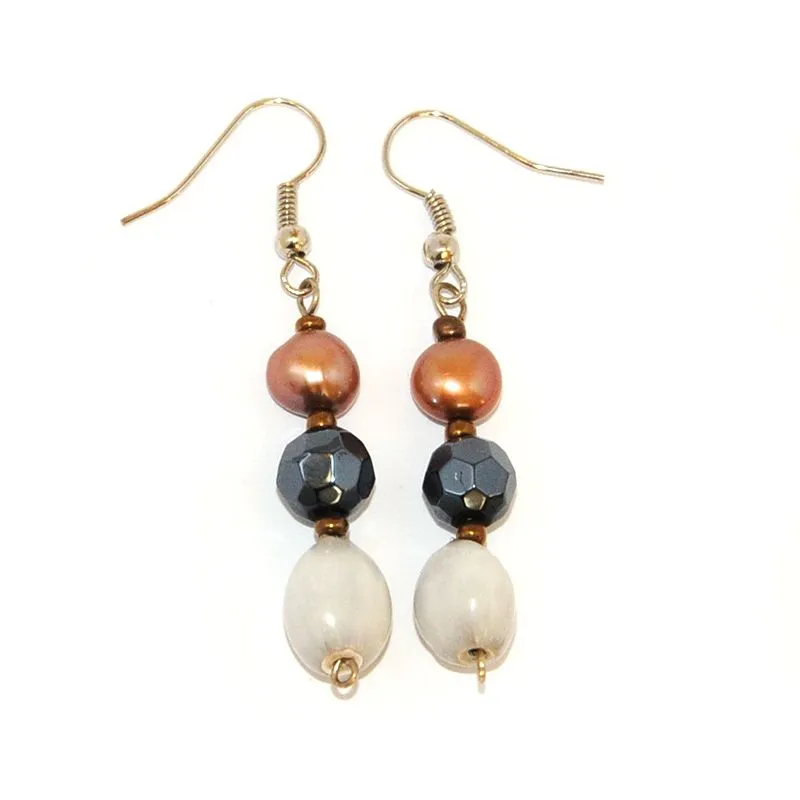 Zulu seeds earrings with freshwater pearls and facetted glass - ERE90