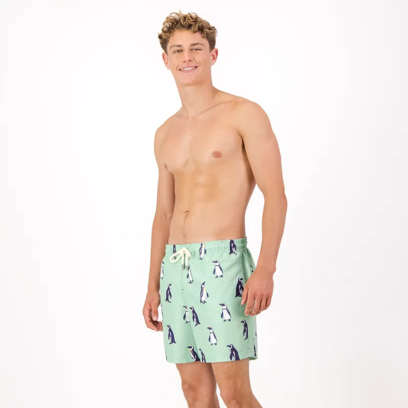Mid-length Swim Shorts | Penguins / Mint - Image 1
