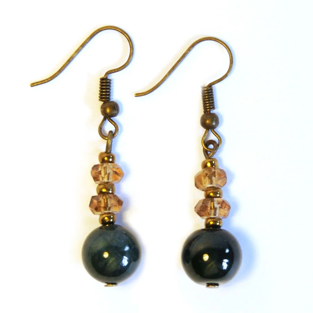 Moss agate earrings with faceted glass - ERE184A