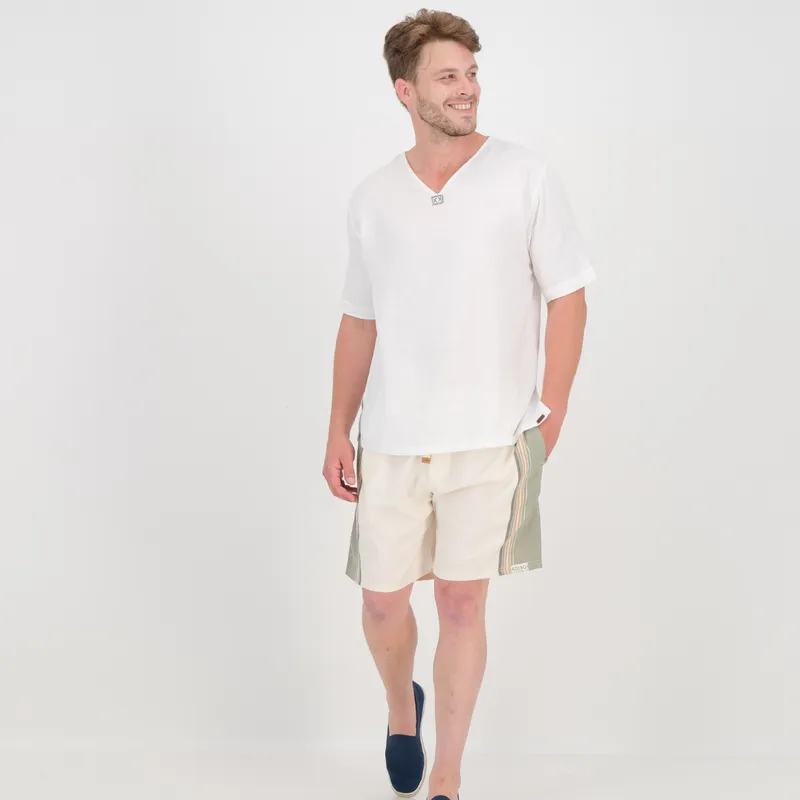 Relaxed Fit Shorts - Olive & Cream - Image 1