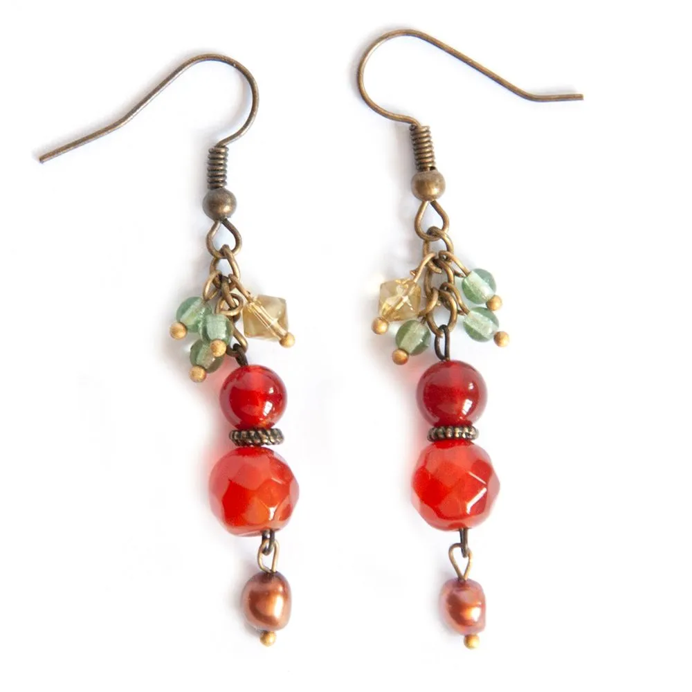 Round Carnelian with freshwater pearl earrings - ERAL02
