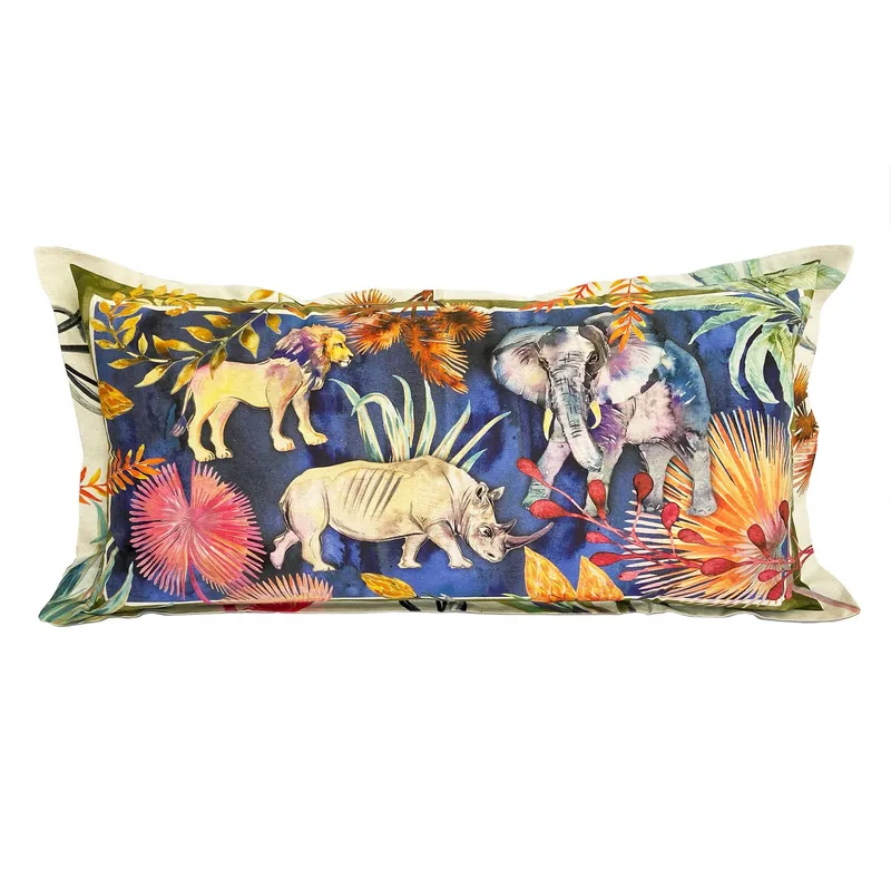 Wildlife with Elephant Cushion Cover, Large, Cotton-linen blend - Image 1