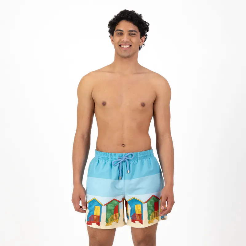 Mid-Length Swim Shorts | Muizenburg Huts / Blue - Image 1