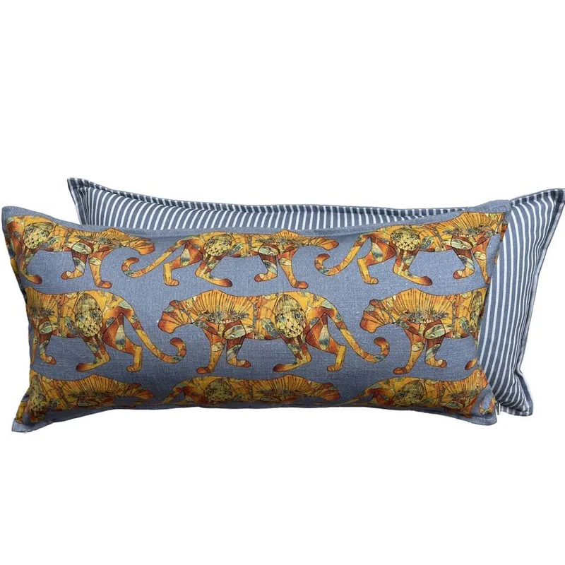 Bolster Cushion (60x30cm) - Leopards (blue) - Image 1