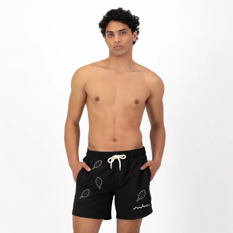 Mid-length Swim Shorts | Lolly Embroidery / Black - Image 1