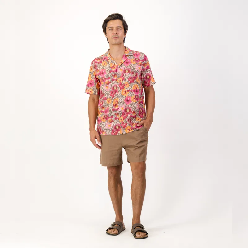 Mens Short Sleeve Revere Collar Shirt | Leopard Floral / Multi - Image 5