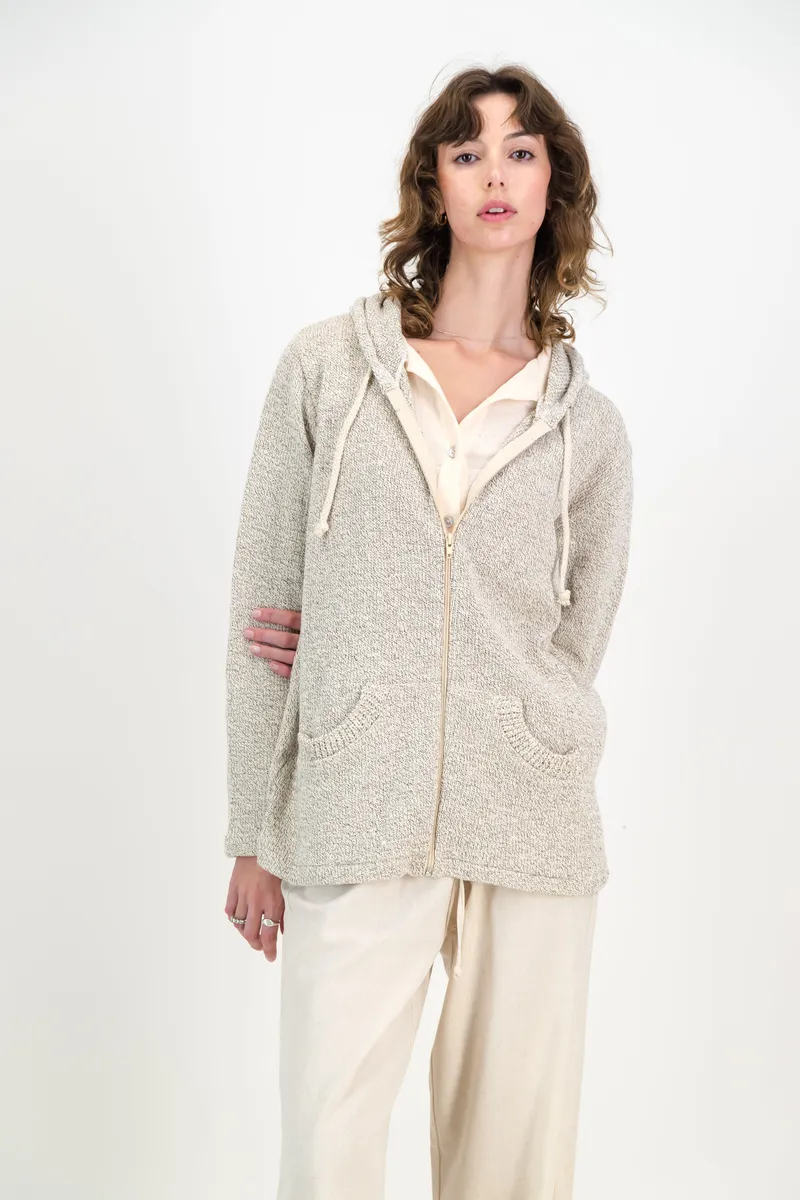 Ladies Knitted Pocket Hoodie - Natural - Image 2