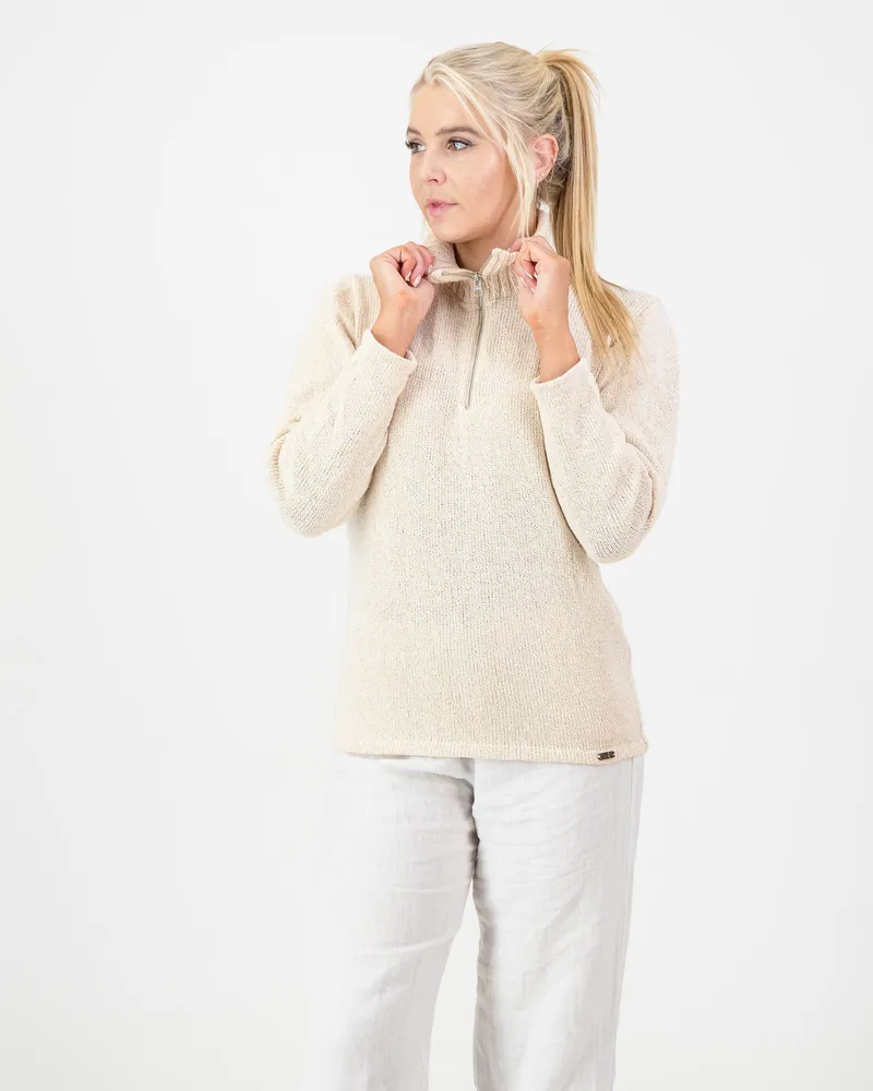 The Womens Coastal Quarter-Zip Pullover Cream - Image 1