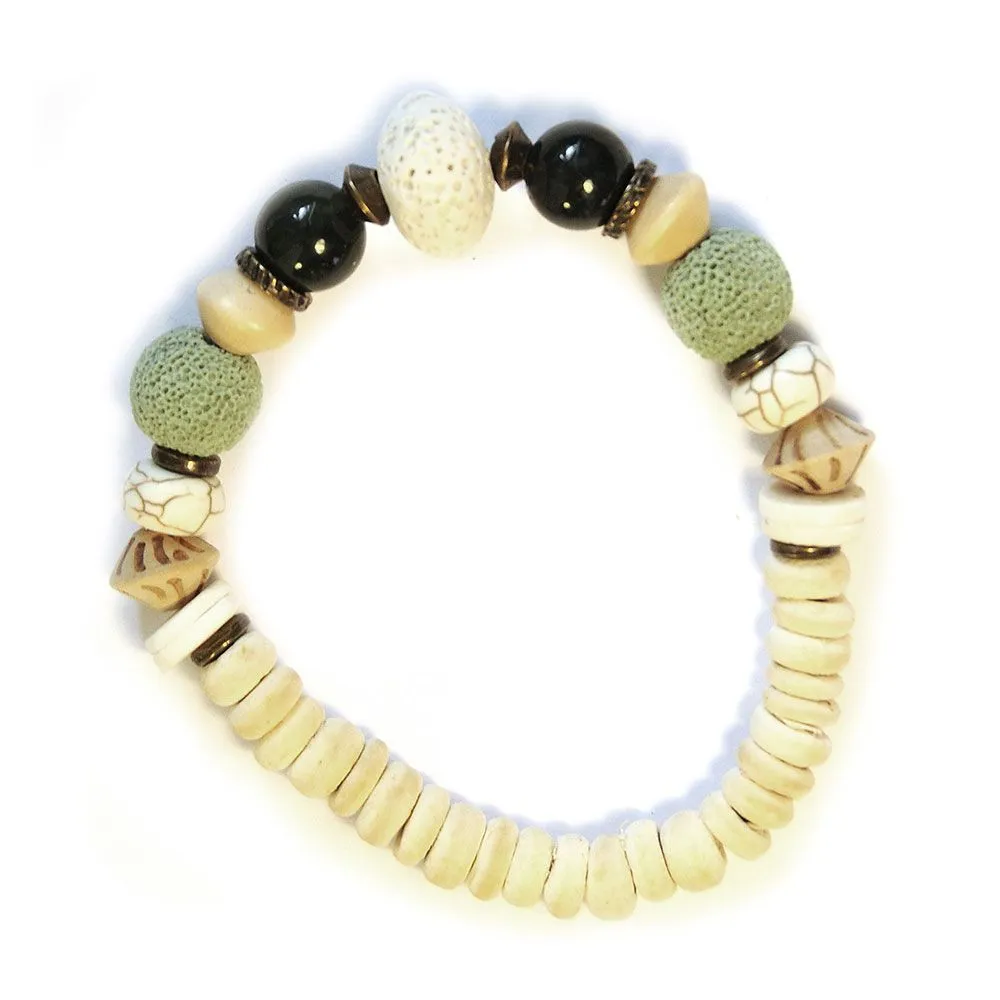 Bracelet highlighting the beautiful lava stone and moss agate textures - BRE190