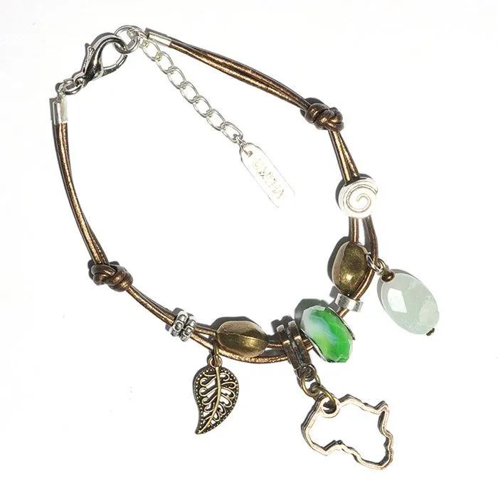 Metallic bronze leather bracelet with mixed metal, amazonite & pandora bead - BRK10F