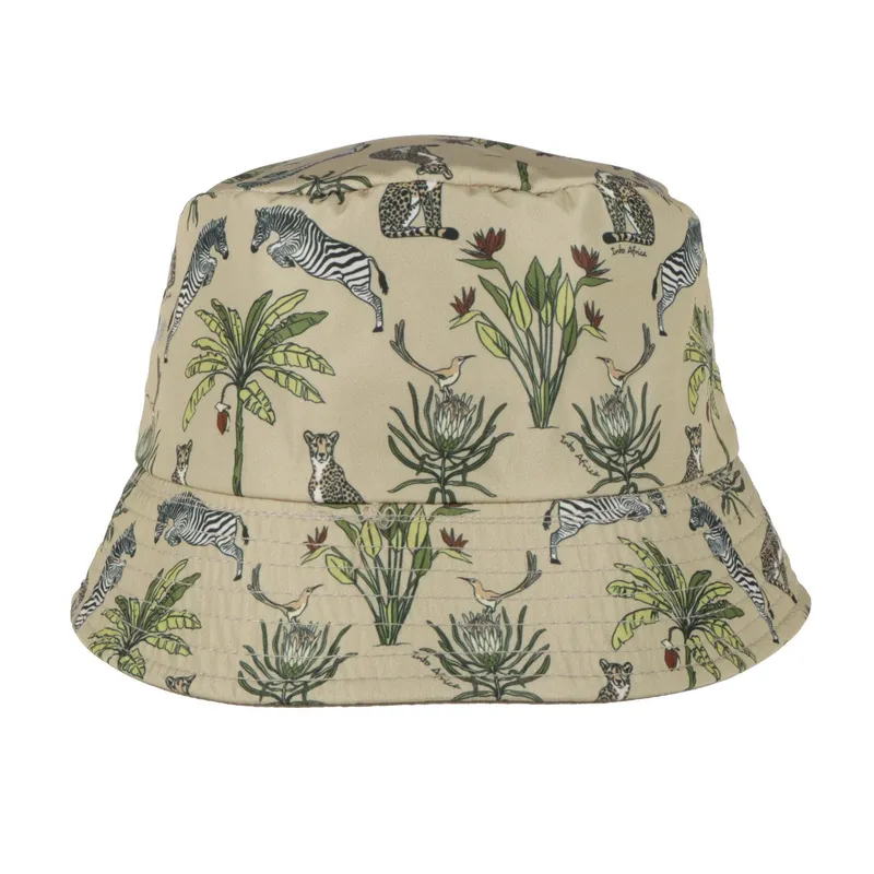 Into Africa Stone Reversible Jumping Zebra Khaki Bucket Hat - Image 2