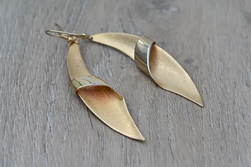 Abstract Curved 18ct Gold Plated Earrings - Image 2