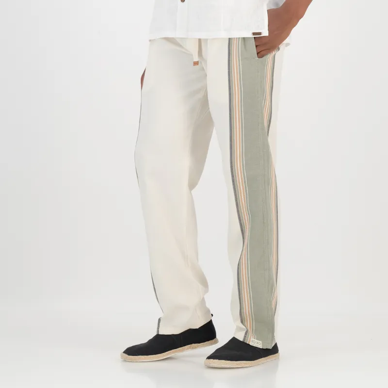 Regular  Fit Trousers - Olive & Cream - Image 1