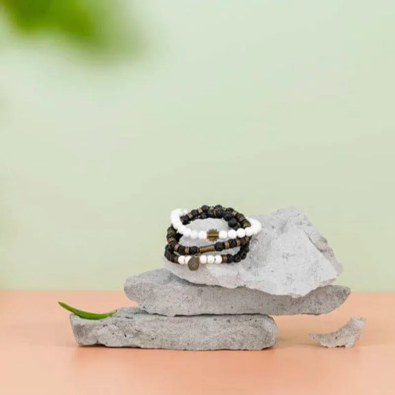 Black & White Beaded Bracelet Stack Featuring Lava & White Turquoise Beads - Image 8