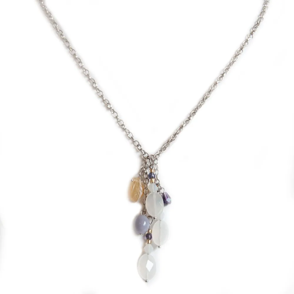 White agate, Czech and other glass beaded cluster pendant - NWIR01