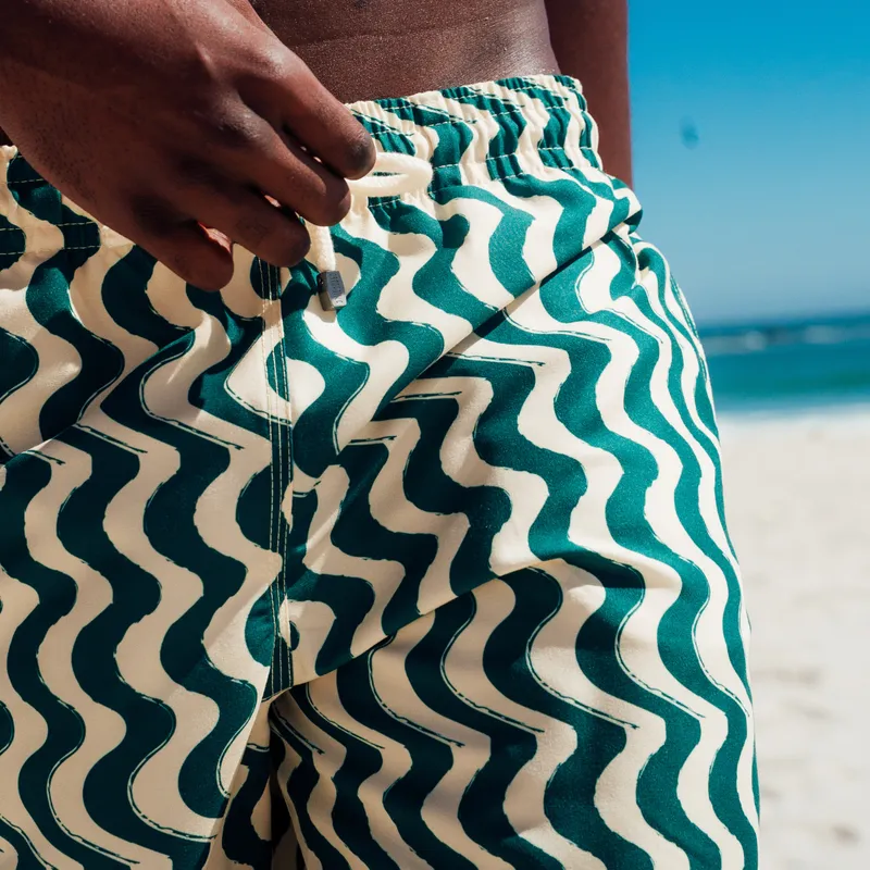 Mid-length Swim Shorts | Wavy Stripe / Green - Image 2