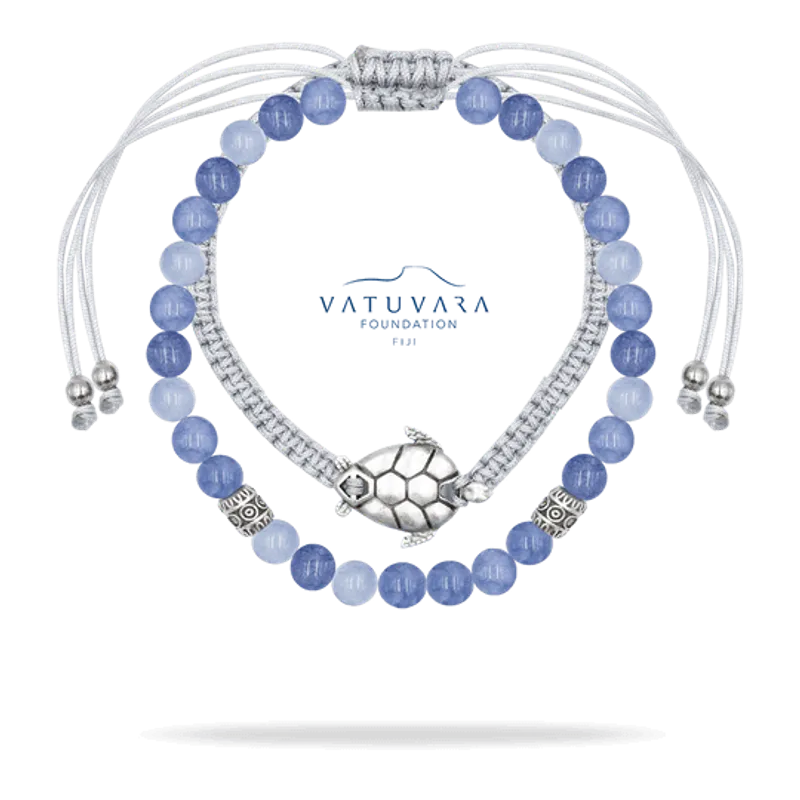 Vatuvara Foundation Aquamarine Beaded Bracelet With Turtle Pendant - Image 1