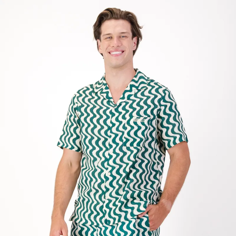 Mens Short Sleeve Revere Collar Shirt | Wavy Stripe / Multi - Image 1