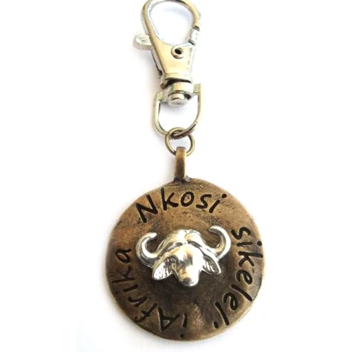 Buffalo image on antique brass disc with bag clip attachment - BC04