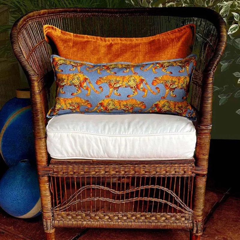 Bolster Cushion (60x30cm) - Leopards (blue) - Image 2