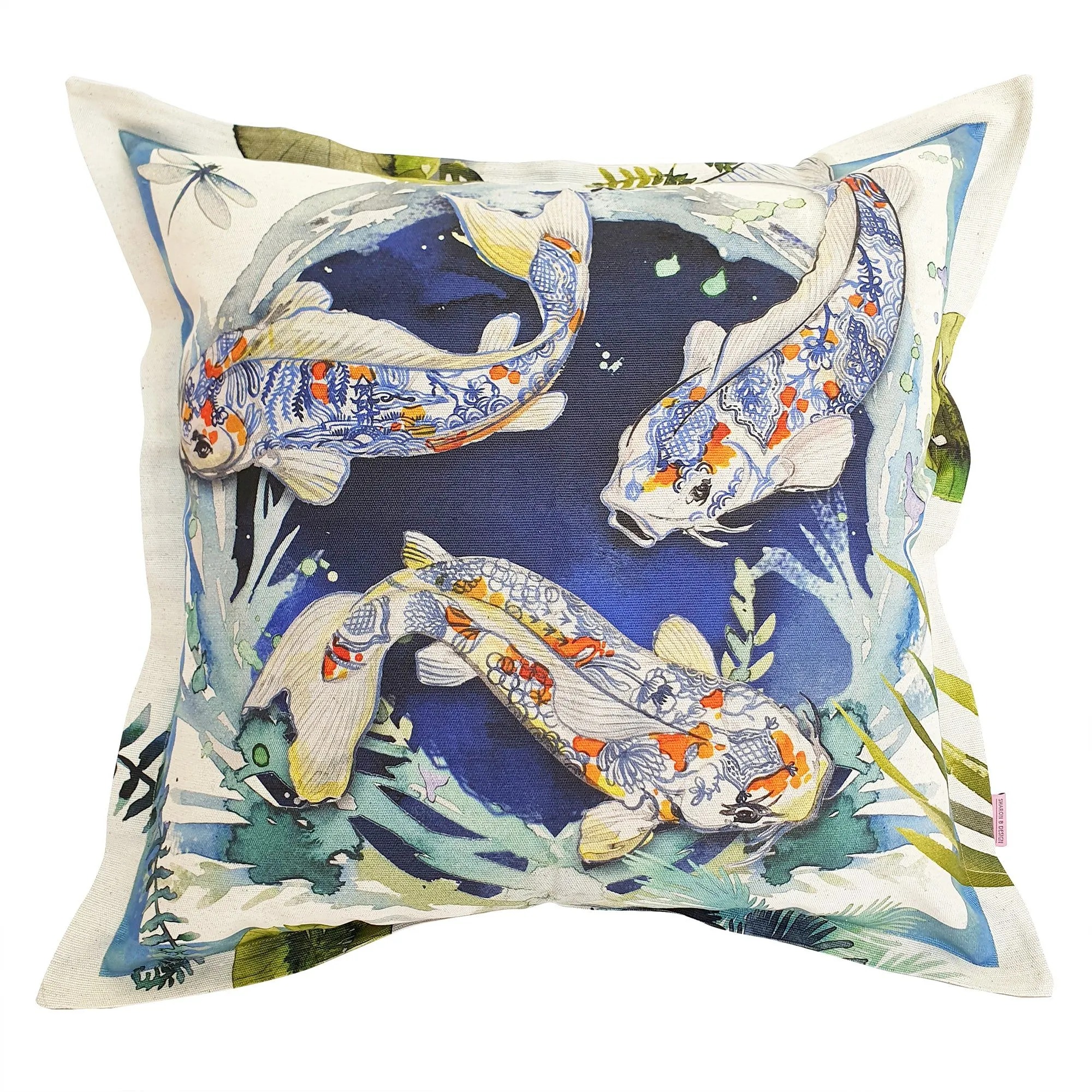 Koi Cushion Cover, Standard, Cotton-Linen Blend