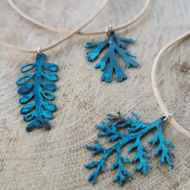 Blue Patina Filigree Copper Pendant - Image 1