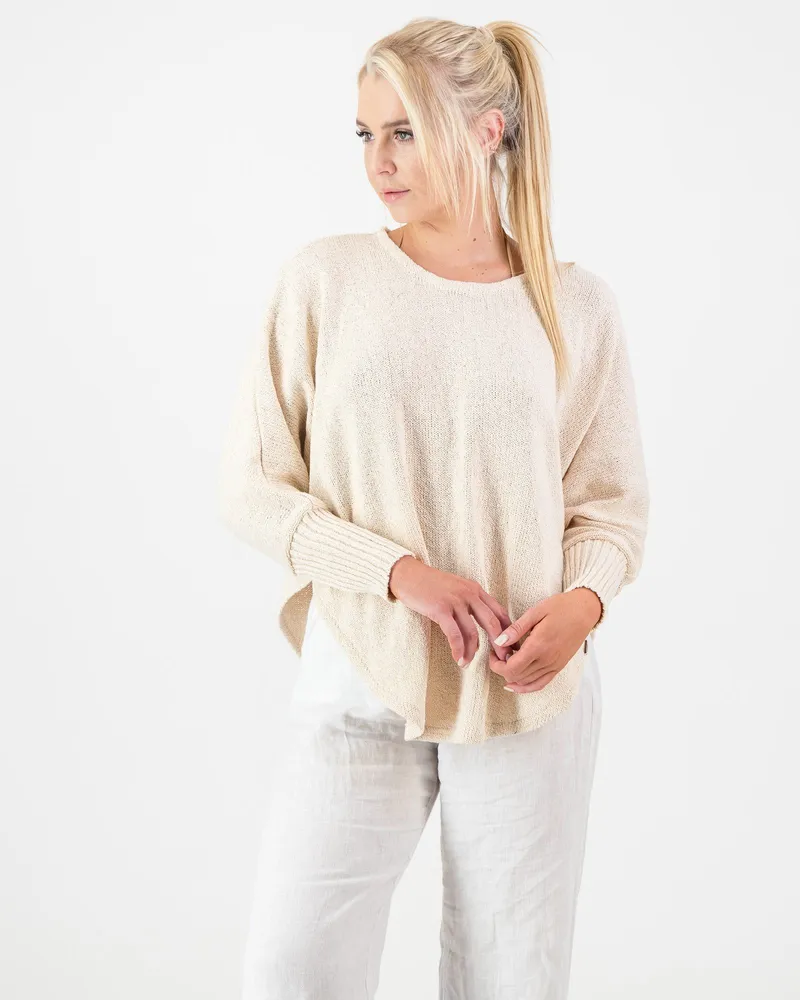 Ladies Knitted Round Neck Pullover - Cream - Image 1